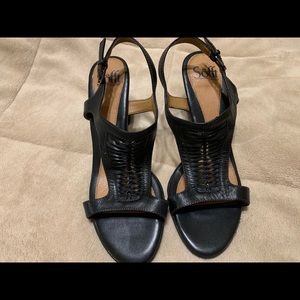 Women Black Leather Upper 3 inch Sandals